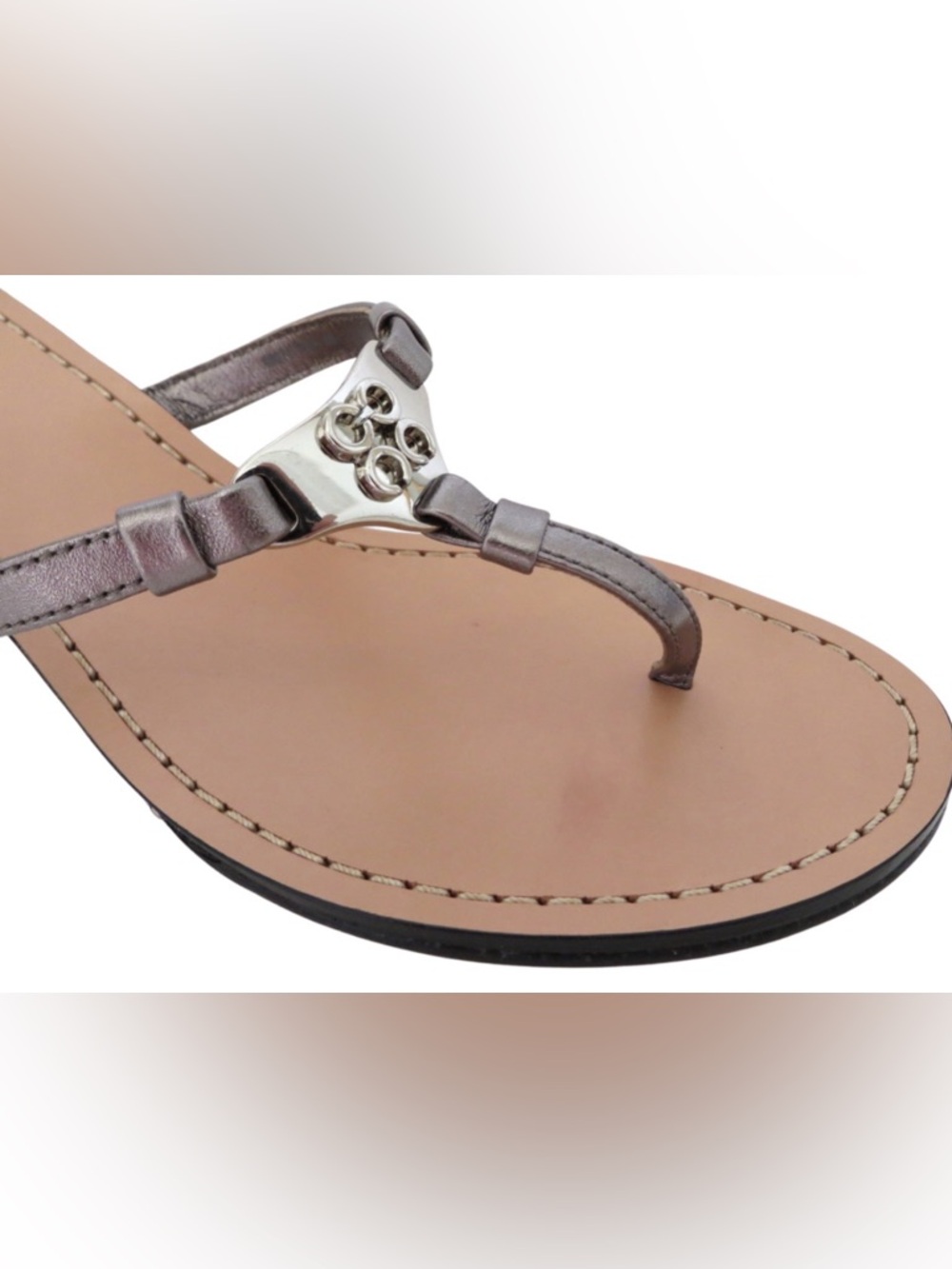 NWOT!!! ☑️ Coach Metallic Pewter T-Strap Sandal with Silver Accent